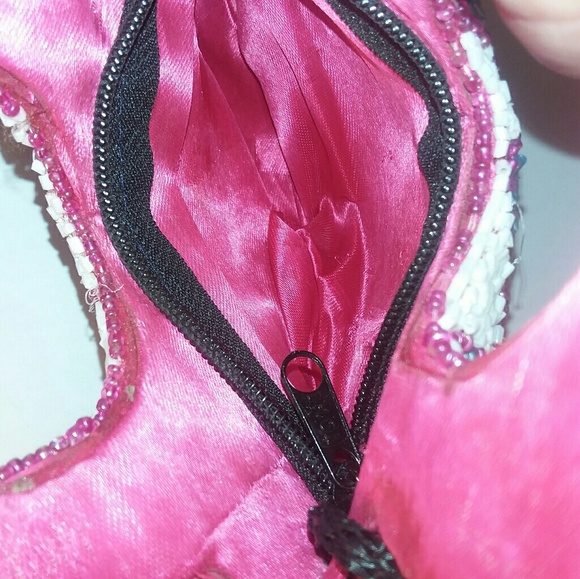 Very cute pink white and blue floral beaded purse - Picture 2 of 2